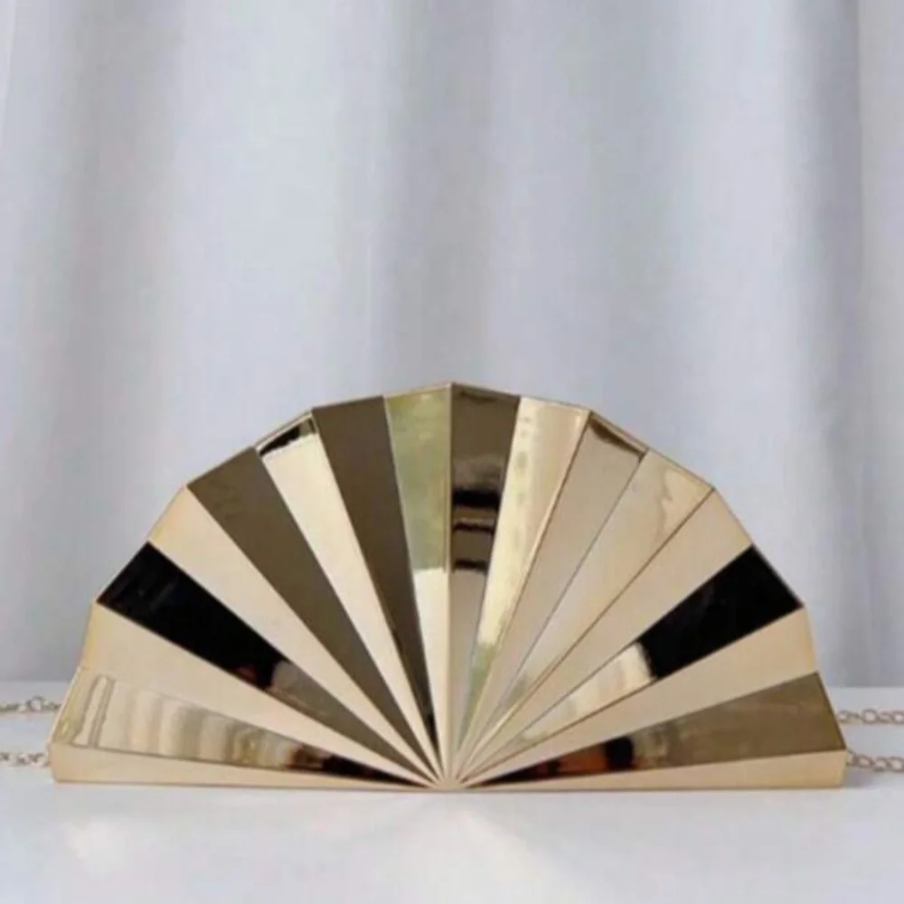 Gold Fan-Shaped Evening Clutch - Elegant Metallic Women Bag